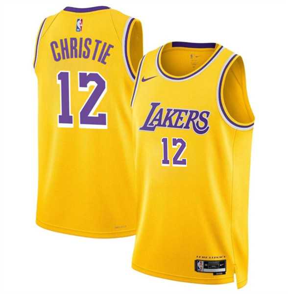 Men%27s Los Angeles Lakers #12 Max Christie Yellow 2024 Icon Edition Stitched Basketball Jersey Dzhi